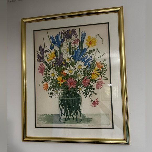 Colorful Floral Art in Gold Frame